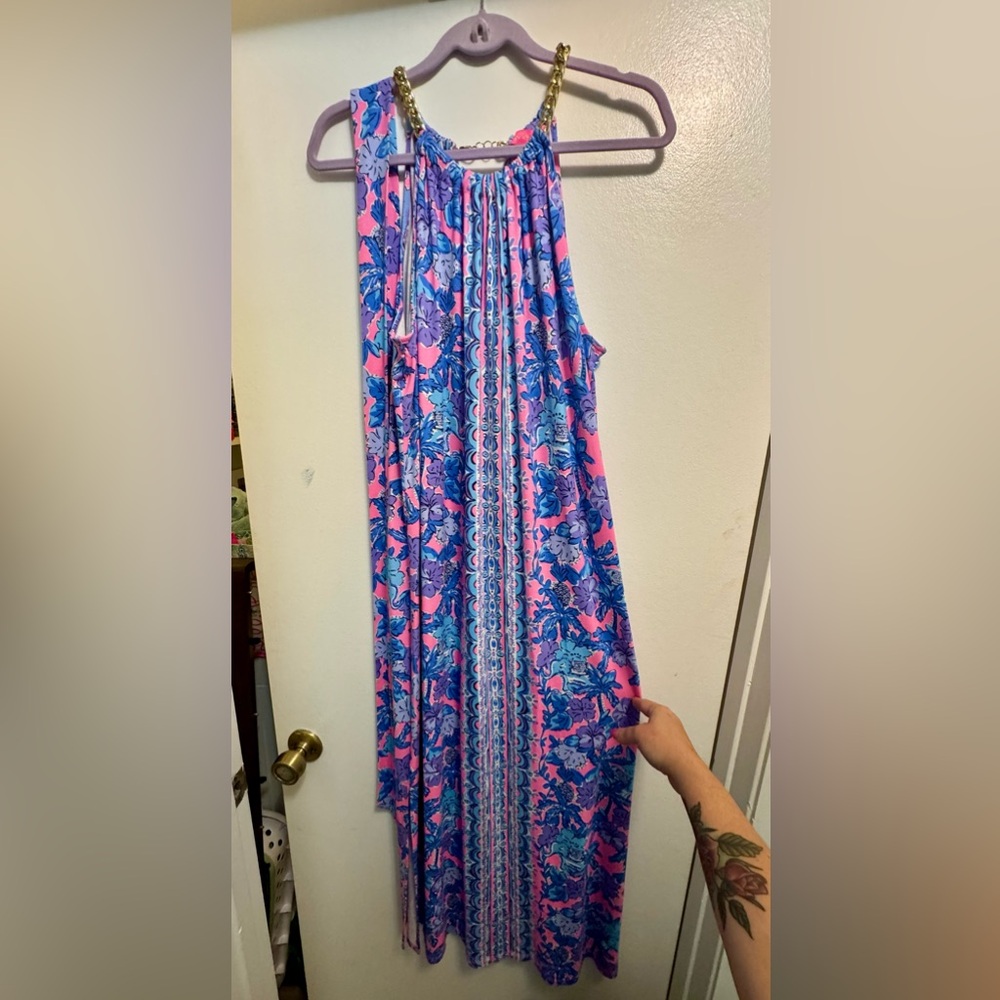 Lilly Pulitzer Pink and Blue Patterned Midi Dress